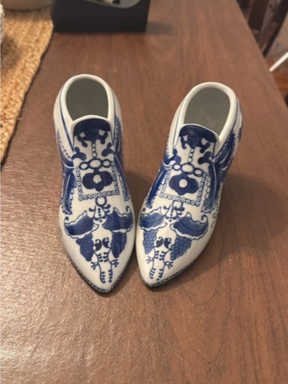 Blue & White Ceramic Decorative Shoes